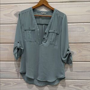 Maurices Slate Blue Blouse with Rolled Sleeves